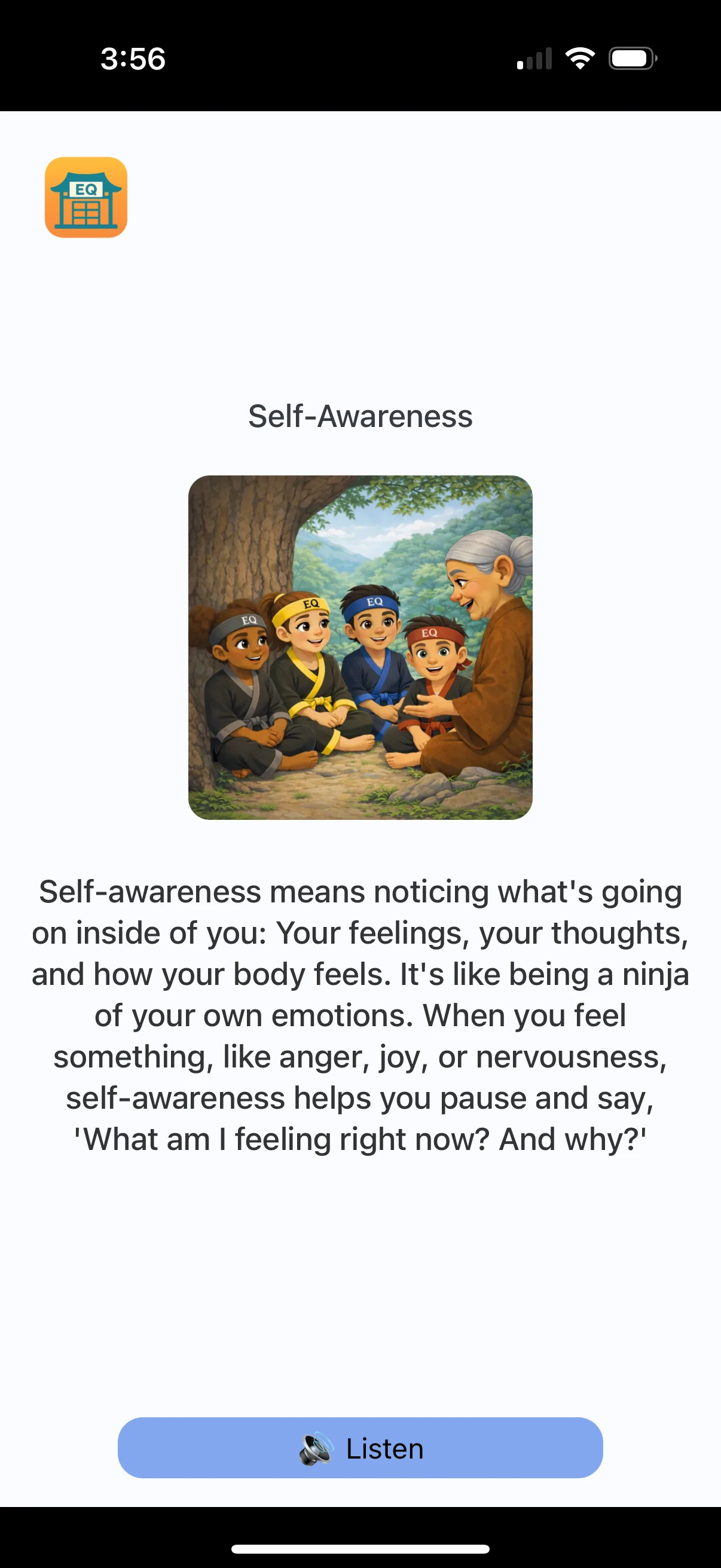 Self-awareness lesson in the EQ Ninjas app