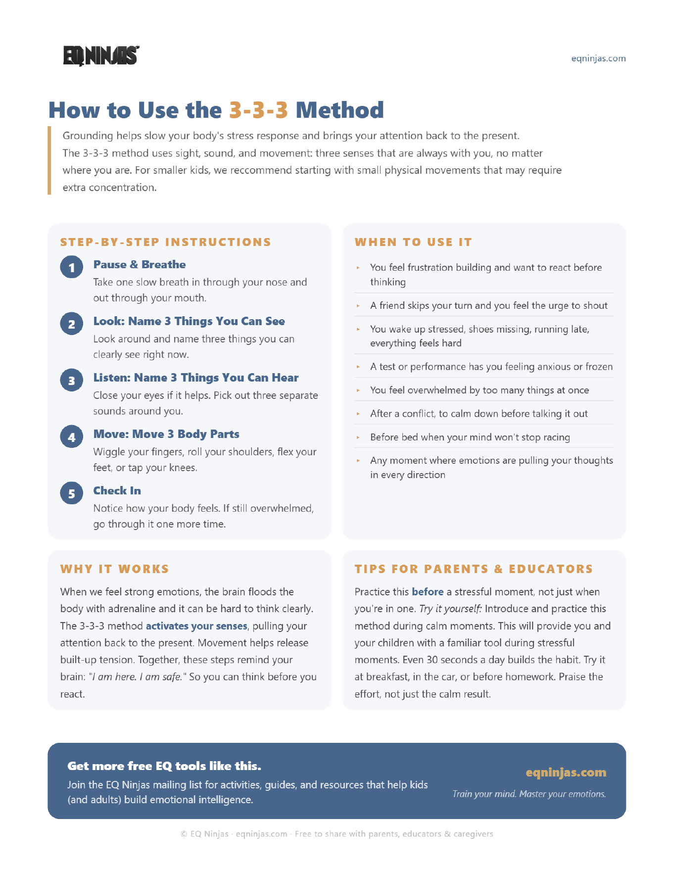 Page two of the 3-3-3 guide with instructions and tips for parents